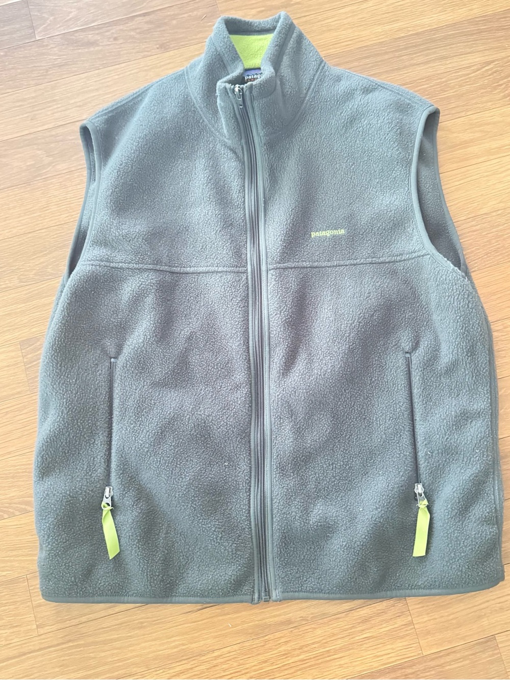 Patagonia Gray Fleece Vest with Lime Accents